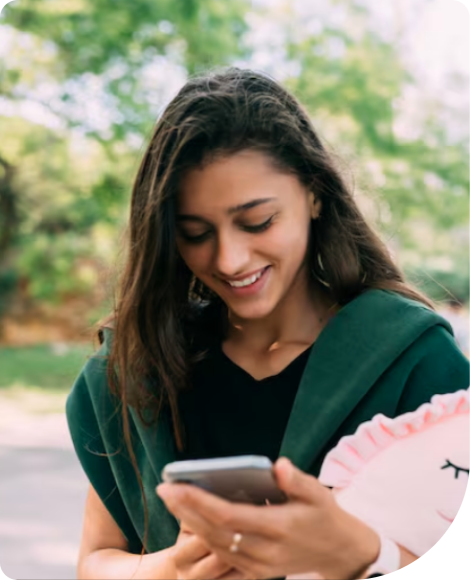 Client checking her personal loan disbursement on a mobile phone